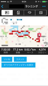 77キロ走の際のGarmin Connect